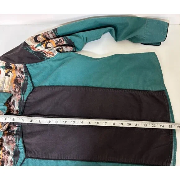 Vintage Panhandle Slim size M Pearl Snap Western Button Down Shirt Horses j - Picture 7 of 12